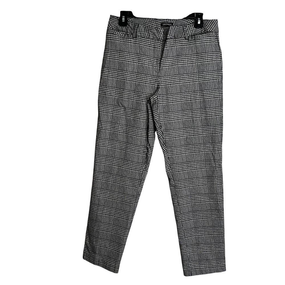 George Womens Glen Plaid Ankle Dress Pants Black White Tapered Trousers Size 10